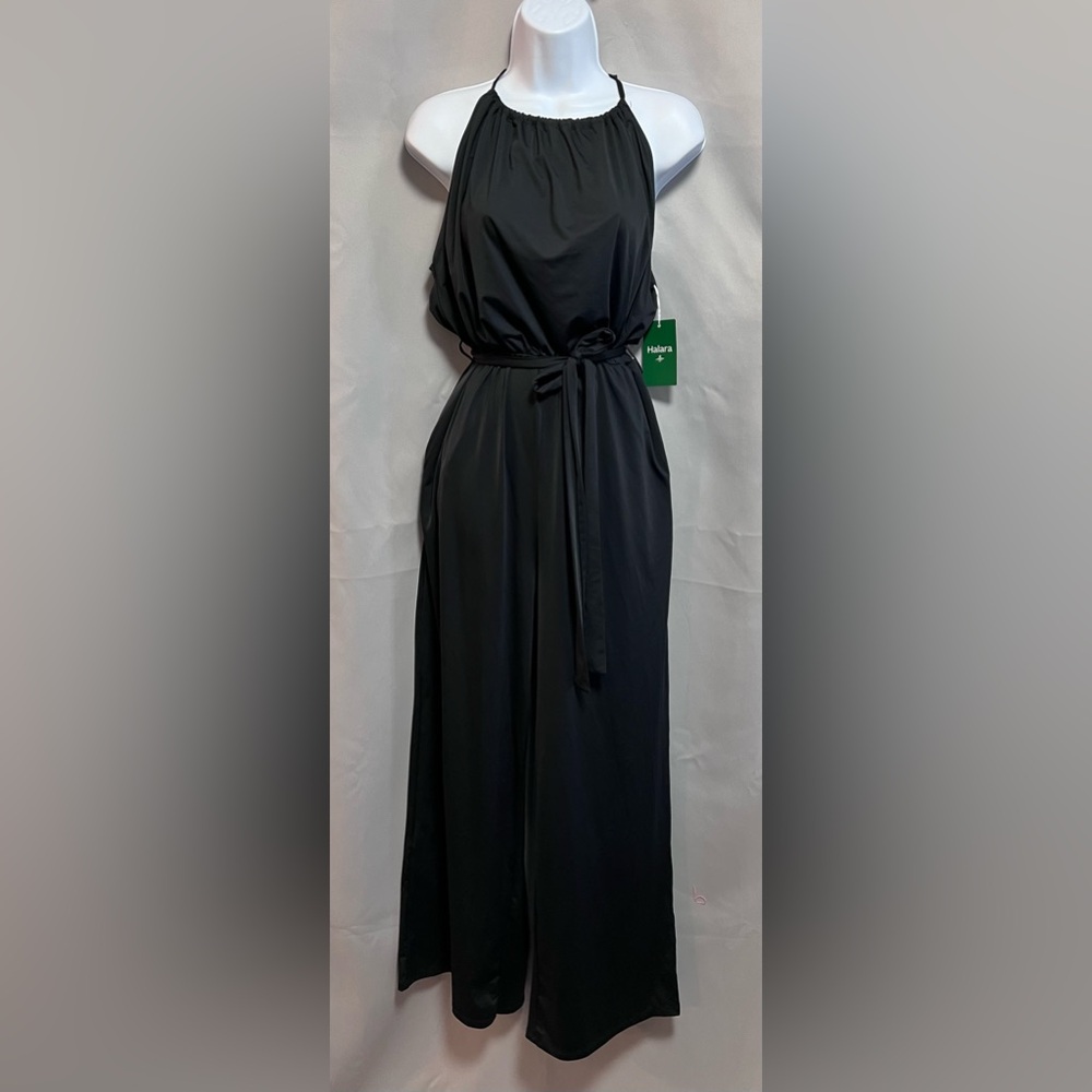 HALARA Black Halter Jumpsuit with Waist Tie - Picture 1 of 8